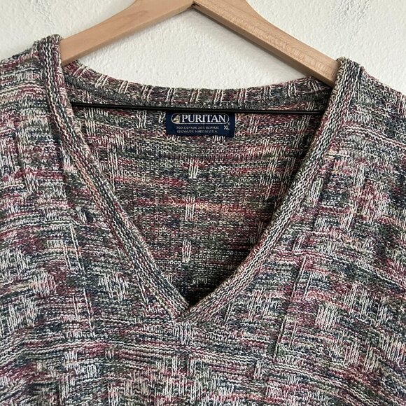 Vintage Puritan Sweater 3-D Knit V-Neck Pastel Pullover Dad Grandpa - Picture 2 of 10